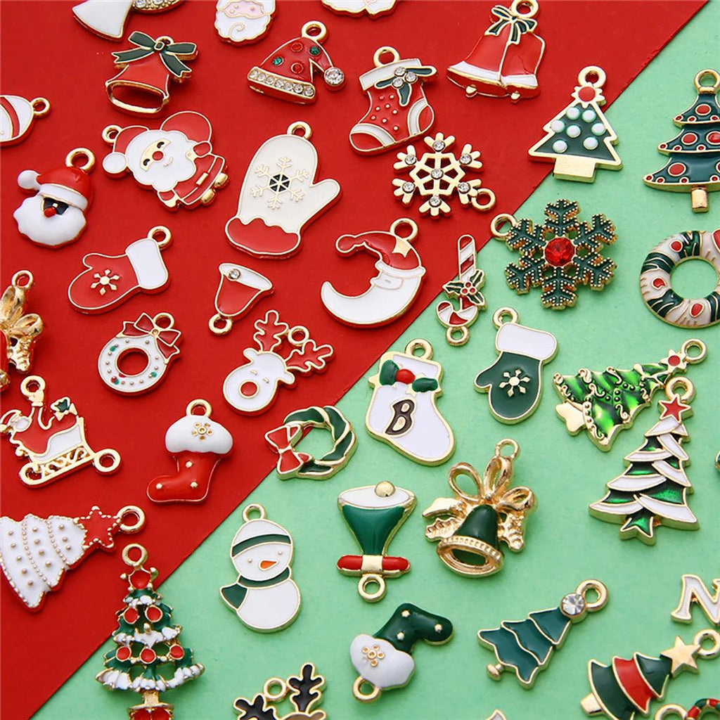 20/30/50/100Pcs Christmas Drip Oil Alloy Diy Jewelry Accessories Santa Snowman Bell Reindeer Bracelet Keychain Handbag Pendant S