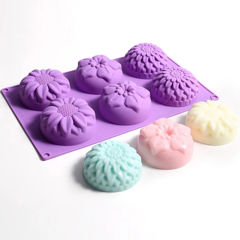 6 Cavity 3D Flower Shaped Silicone Soap Mold DIY Fondant Cake Form Soap Making