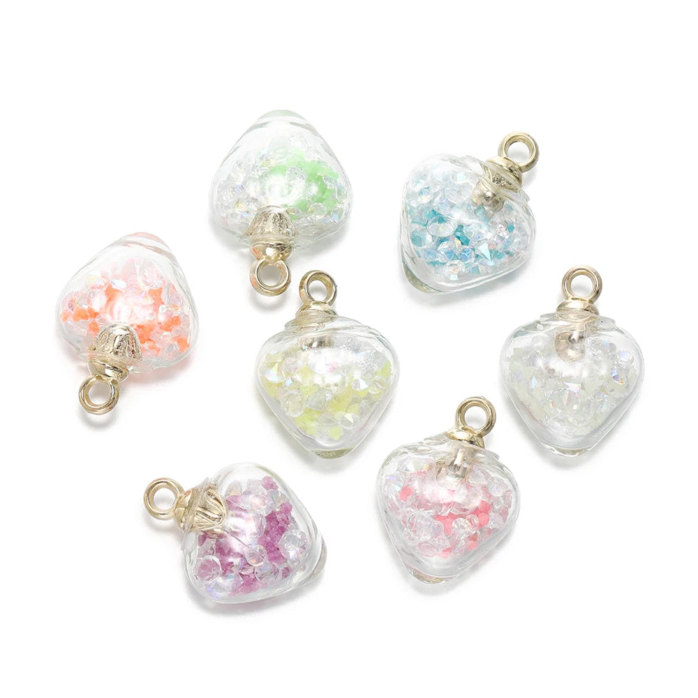 10Pcs Charms Quicksand Transparent Glass Heart 15x20mm Pendants Findings for Earrings Necklace Pendant DIY Jewelry Making