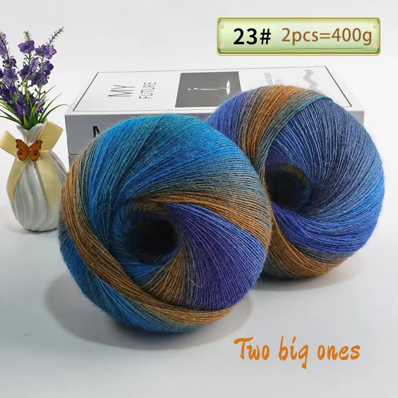 Rainbow Gradient Wool Yarn Balls 400g 2 Pack for Crochet