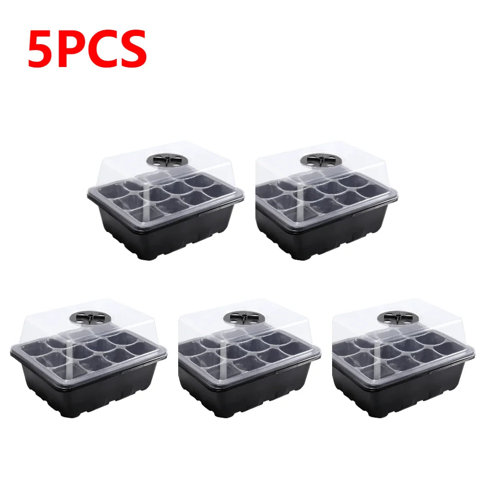 1-5Pcs Stackable Greenhouse Germination Tray with Humidity Dome 12 Holes Plant Grow Nursery Seedling Trays Garden Tools