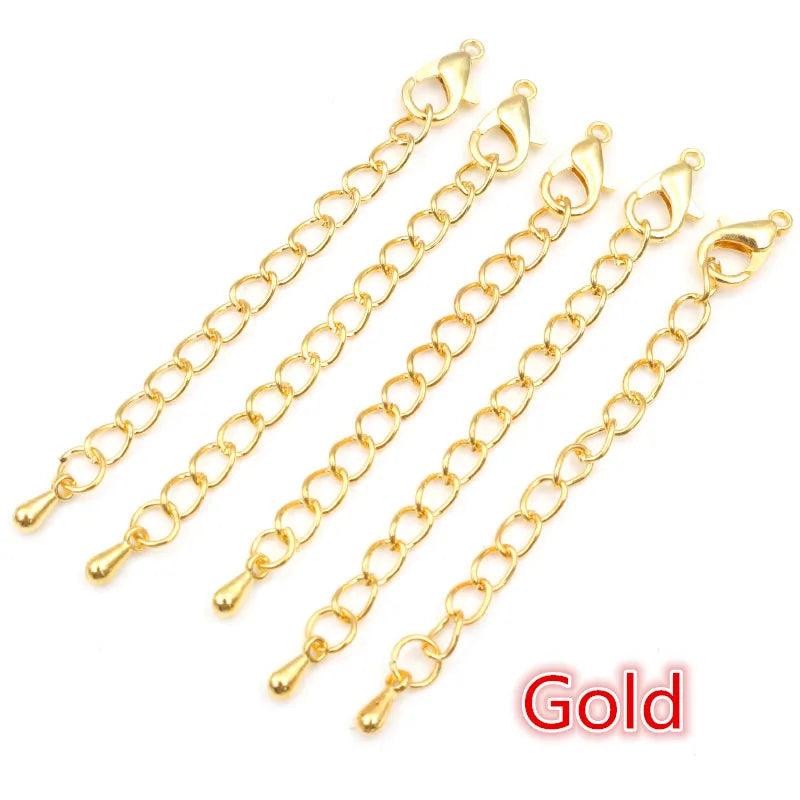10pcs 50 70mm Gold Silver Plated Extended Extension Tail Chain Lobster Clasps Connector For DIY Necklace Jewelry Making Findings