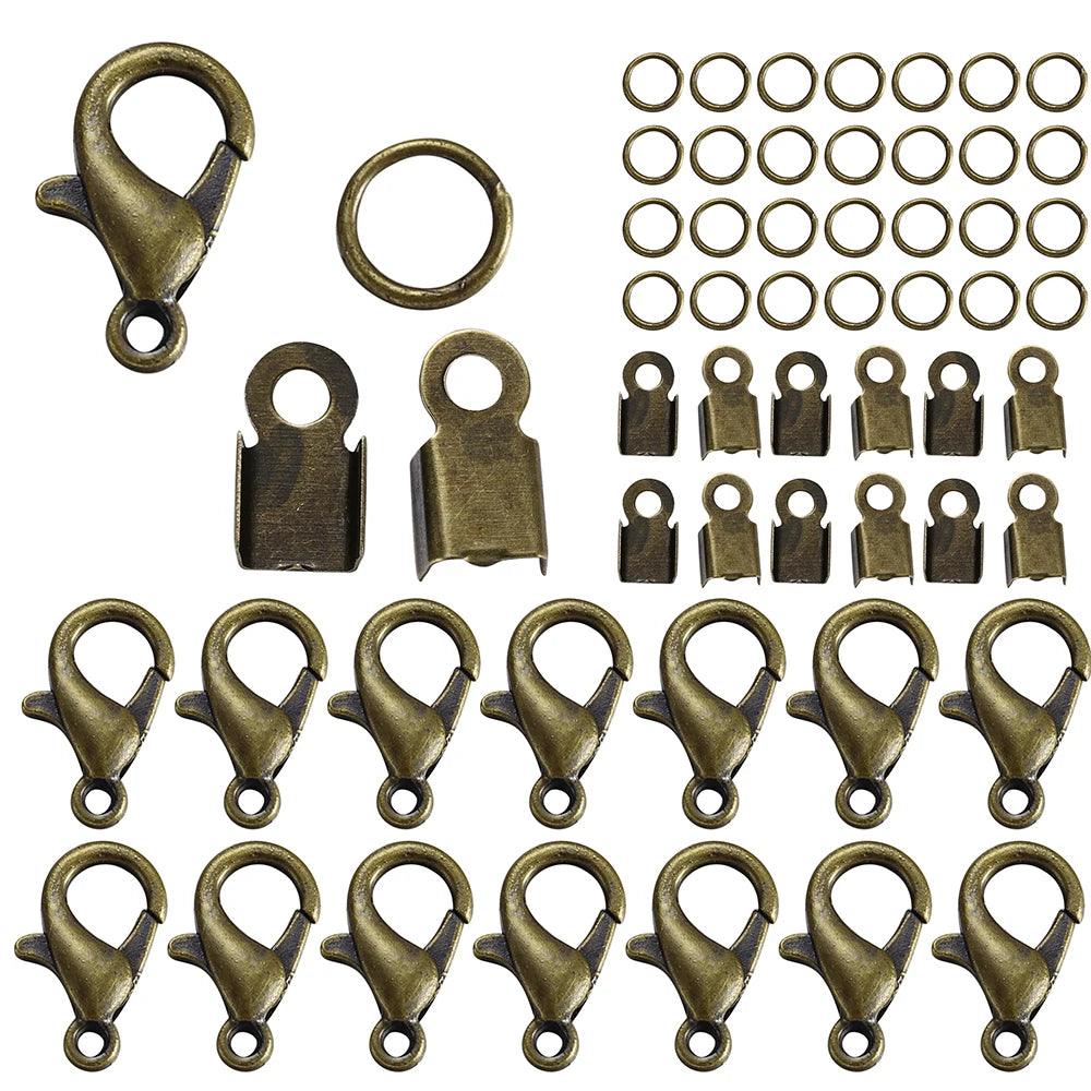 80Pcs Alloy Lobster Clasp Jump Rings Leather Clip Tip Fold Crimp Connectors For Bracelet Necklace DIY Jewelry Making Supplies