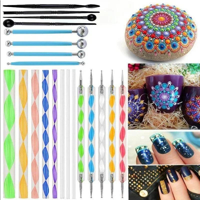 Mandala Dotting Tools Painting Stencils Handwork Drawing Stylus DIY Stone Embossing Starter Drawing Stylus Pens Art Kit Tools