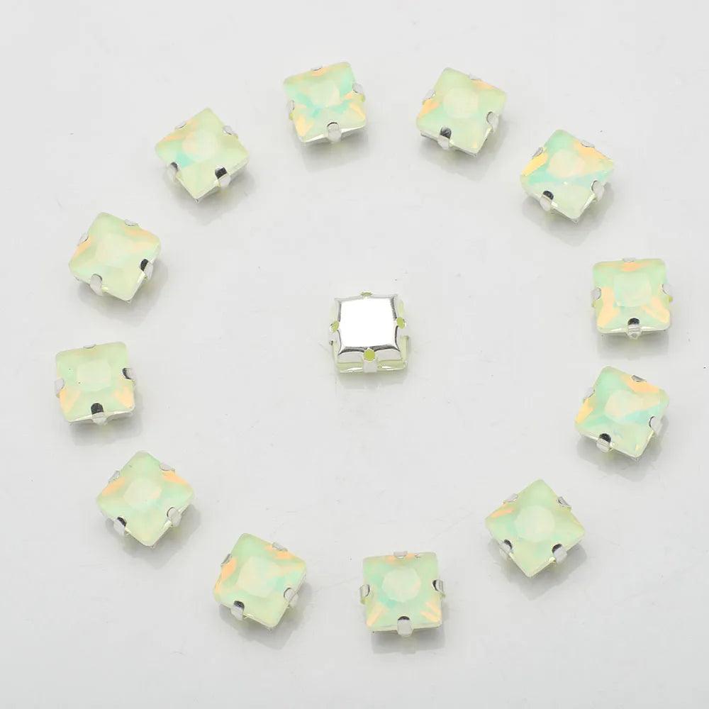 New 8MM 20pcs Square Crystal Buckle Four Hole Claw Drill Edge Hand Sewn Drill DIY Jewelry Accessories, Wedding Dress Materials