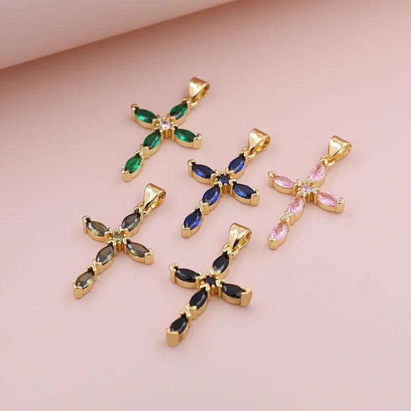 Fashion and Charm Sparkling Zircon Small Exquisite Religious Cross Pendant Men  Women Necklace Bracelet Jewelry Making