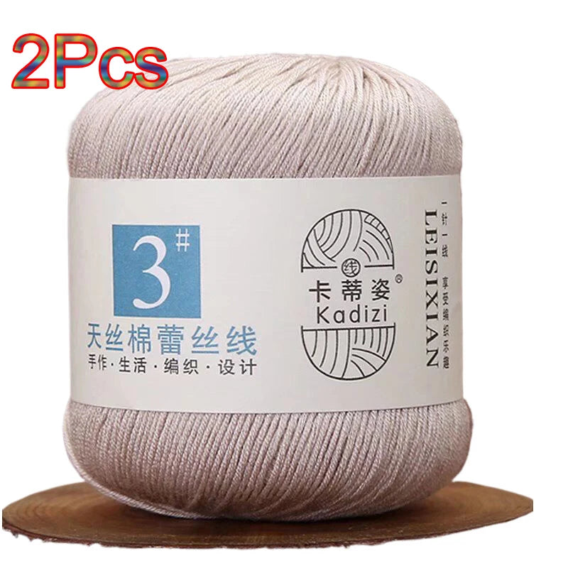 100% Mercerized Cotton Lace Yarn Threads for Crochet and Knitting - 2Pcs Embroidery Craft Set