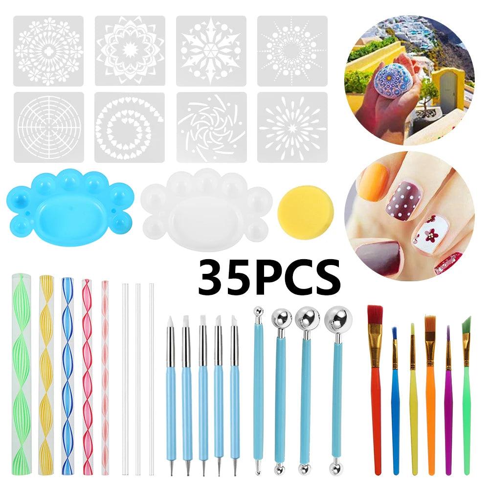 35Pc Mandala Dotting Tools Set Painting Stencils DIY Stone Embossing Rock Stone Painting Pen PolkaDots Tool Drafting Art Supplie