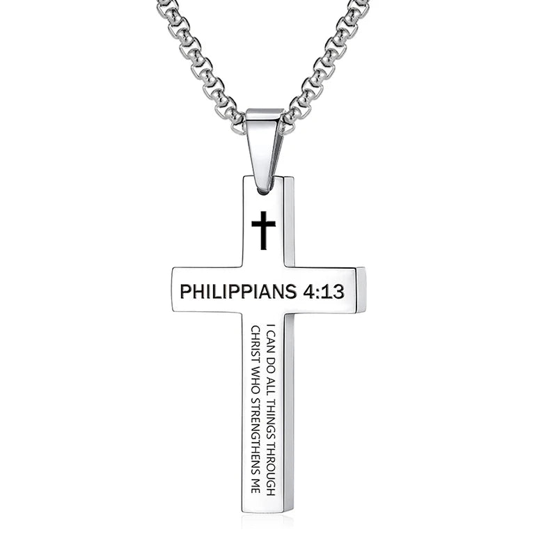 Christian Bible Verse Cross Pendant Necklace Stainless Steel Religious Scripture Prayer Jewelry Gifts