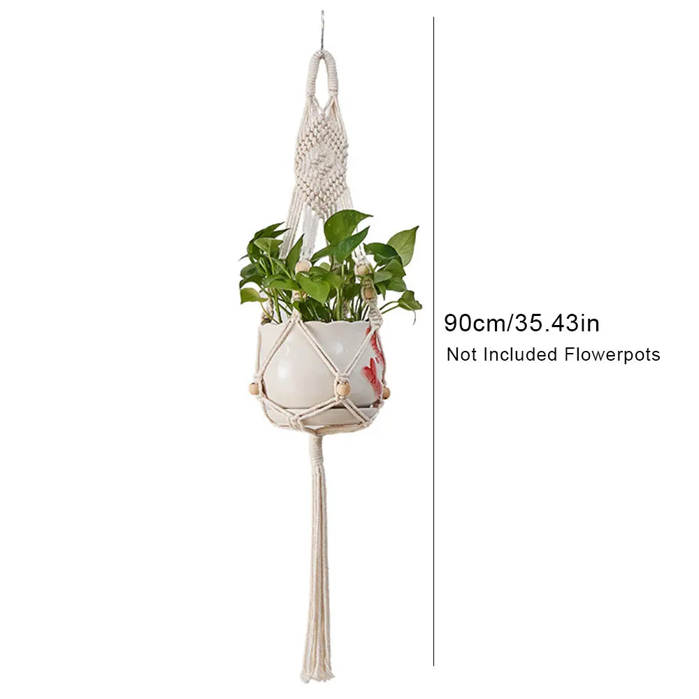 Gardening Green Plant Hanging Basket Cotton Rope Hanger Flower Pot Handmade Macrame Pots Pocket Wall Boho Courtyard Home Decor