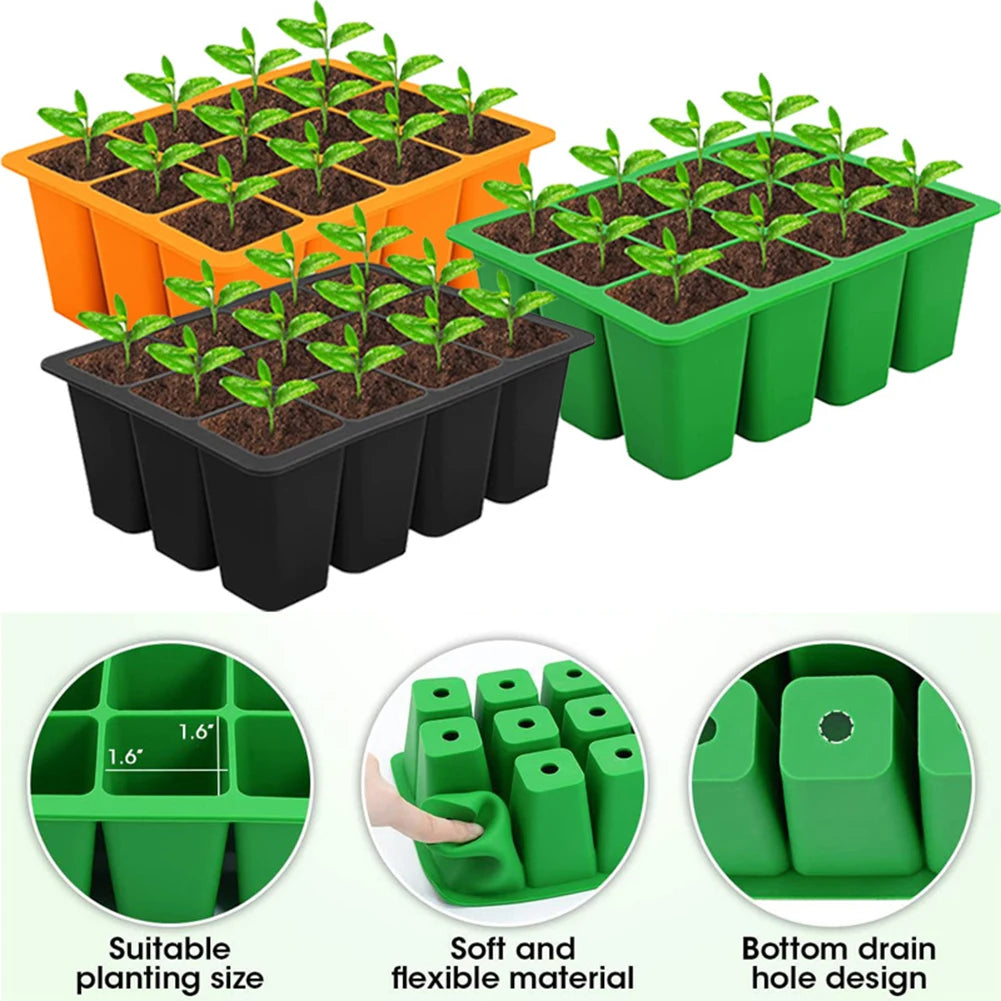 12 Holes Silicone Seedling Starter Trays Reusable Nursery Tray Flower Plant Seed Grows Box for Seeds Growing Tray Garden Tool