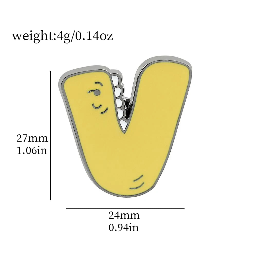 Cartoon 26 English Alphabet Shape Brooch Cute Metal Enamel Badge Clothing Backpack Lapel Pin Jewelry Accessories Gift