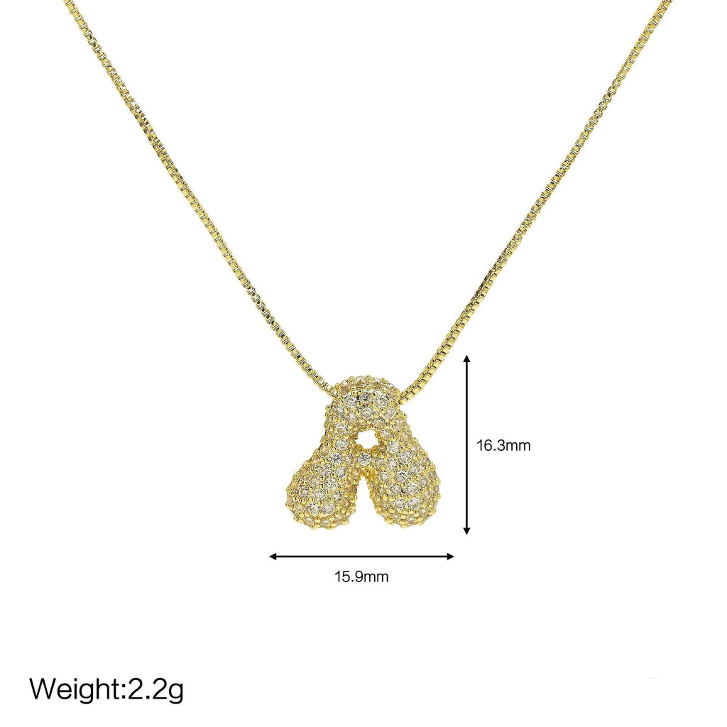 Gold Plated Balloon 26 Alphabet Letter Pendant Necklace Copper Zircon Bubble Initial Pendant For Women Personality Chain Jewelry