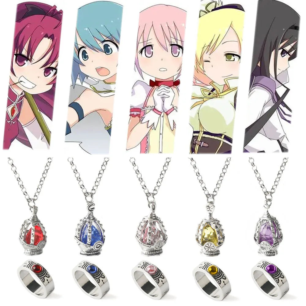 Anime Puella Magi Madoka Magica Cosplay Soul Gem Pendant Necklace Whith Ring set peripheral Jewel wholesale