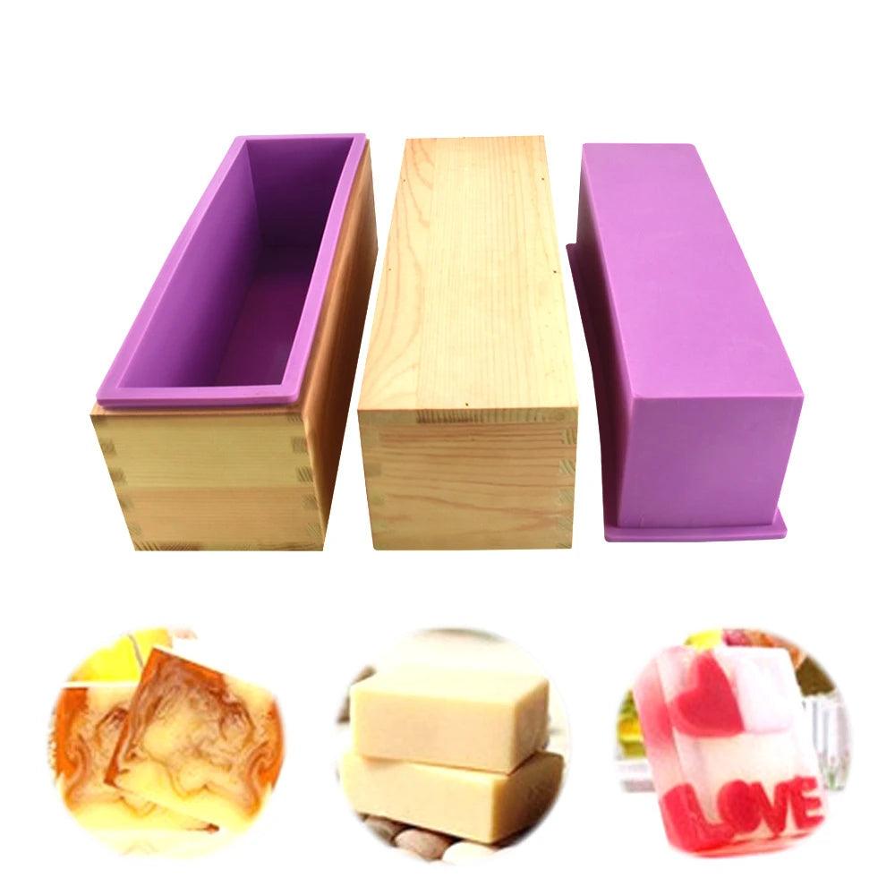 Silicone Soap Mold Flexible Rectangular Loaf Mold with Wood Box Soaps Making