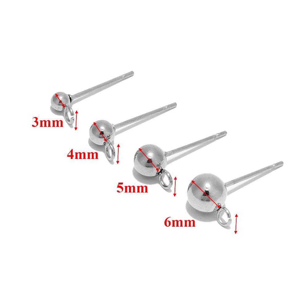 20Pcs Stainless Steel Gold Color 3 4 5 6mm Ball Stud Earrings with Jump Rings DIY Earrings Accessories Jewelry Making Findings
