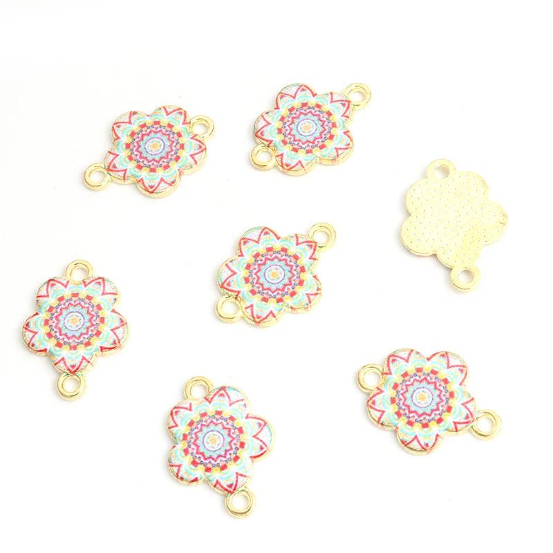 10pcs Mysterious Mandala Flower Enamel Connectors Datura Flower Of Life Double Ring Pendants for DIY Necklace Bracelet Anklet