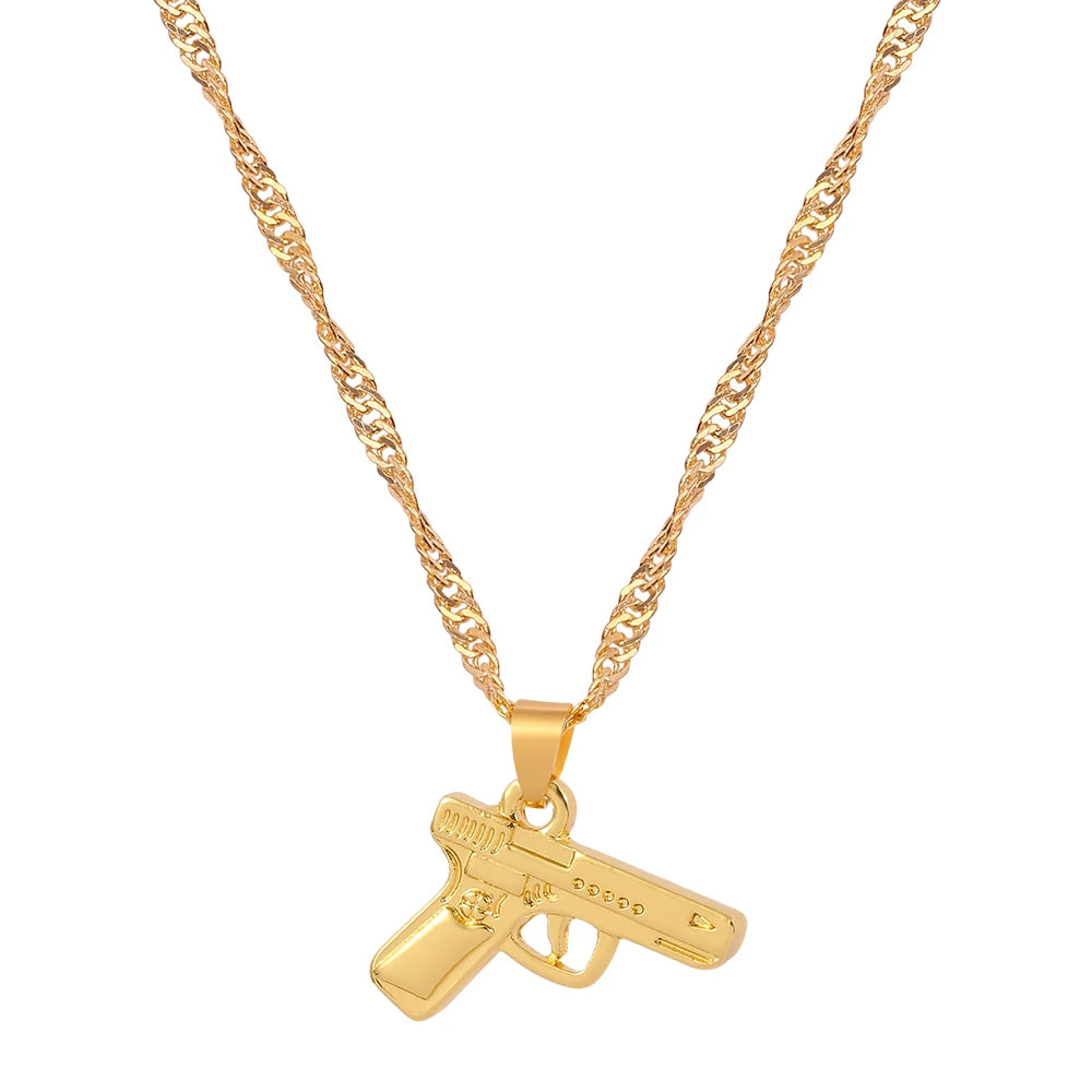 Stainless Steel Necklaces Gun Shape Pendant Necklace For Women Men Punk Fashion Jewelry Ornament  Gifts
