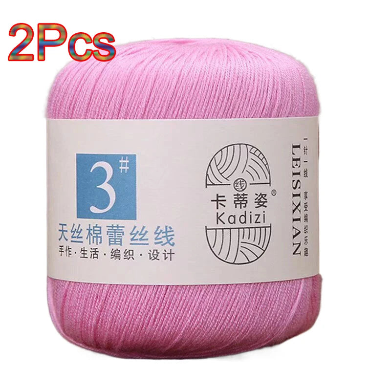 100% Mercerized Cotton Lace Yarn Threads for Crochet and Knitting - 2Pcs Embroidery Craft Set