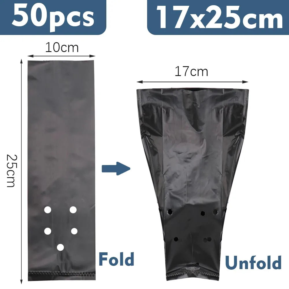 50pcs PE Black Seedling Planting Bag Breathable Nursery Plants Cultivation Pot for Garden Orchard Tree Transplanting Container