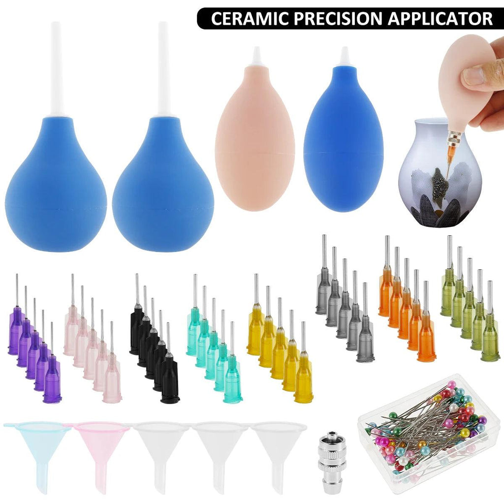 Pottery Precision Applicator Set with Plastic Steel Needle Funnel Ceramic Precision Tip Squeeze Bottle For Clay Pottery Tools