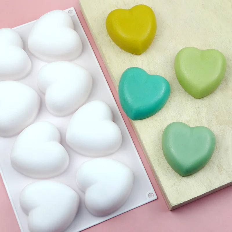 8 Pcs Love Heart Silicone Soap Mold Handmade Candle Making Kit Diy Chocolate Ice Soap Plaster Resin Cake Decoration Baking Tools