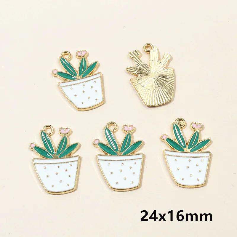 10pcs Enamel Cactus Flower Plant Charms Pendant for Jewelry Making Supplies Oil DIY Necklace Earrings Findings Accessories