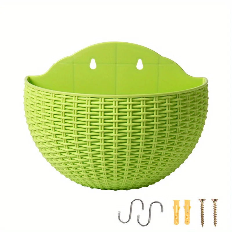 European Style Imitation Rattan Wall Hanging Half Round Flowerpot Planter Semicircular Wall Flower Pot Balcony Household Outdoor