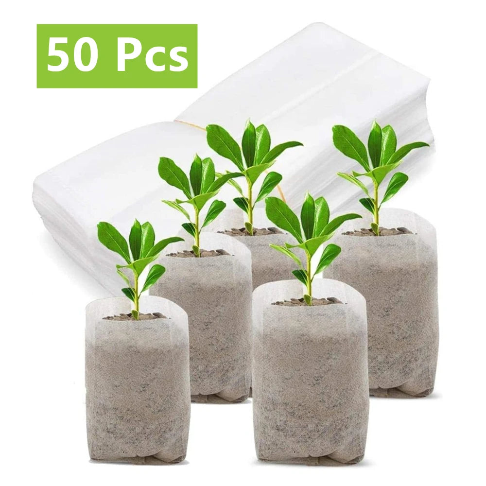 Seedling Bags 50 Pack Degradable Non-Woven Nursery Bags Fabric Seedling Grow Bags Plant Pouch for Garden Agricultural Supply