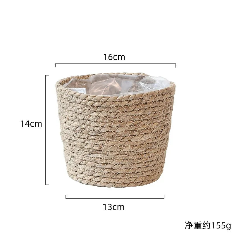 Straw Weaving Flower Plant Pot Wicker Basket Rattan Flowerpot Storage Baskets Garden Flowerpot Grass Woven Planter Basket