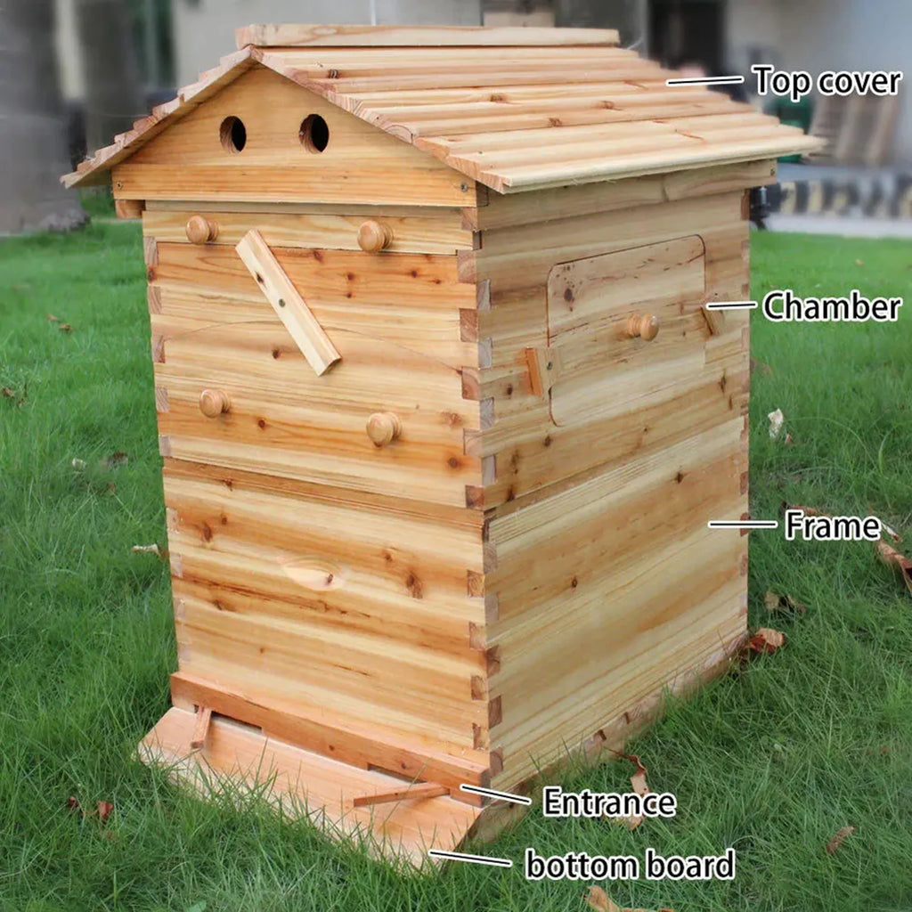 Automatic Wooden Bee Hive House with 7 Nest Wooden Bees Box Beekeeping Equipment Beekeeper Tool for Bee Hive Supply 66x43x26cm