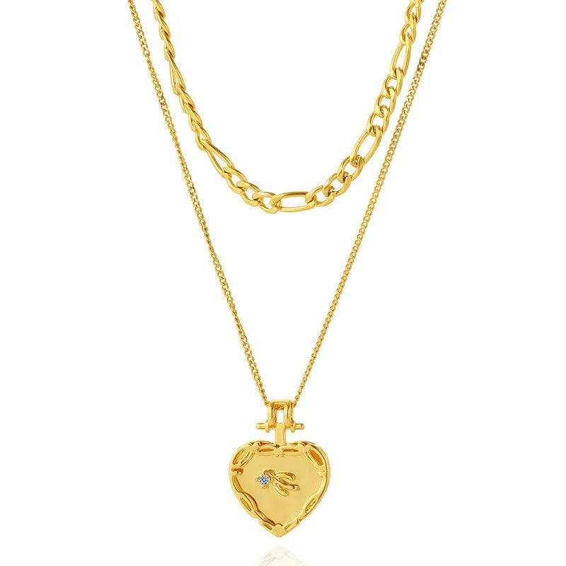 WILD & FREE Trendy Stainless Steel Heart Pendant Necklaces for Women Classic Simple Gold Plated Waterproof Jewelry Gifts
