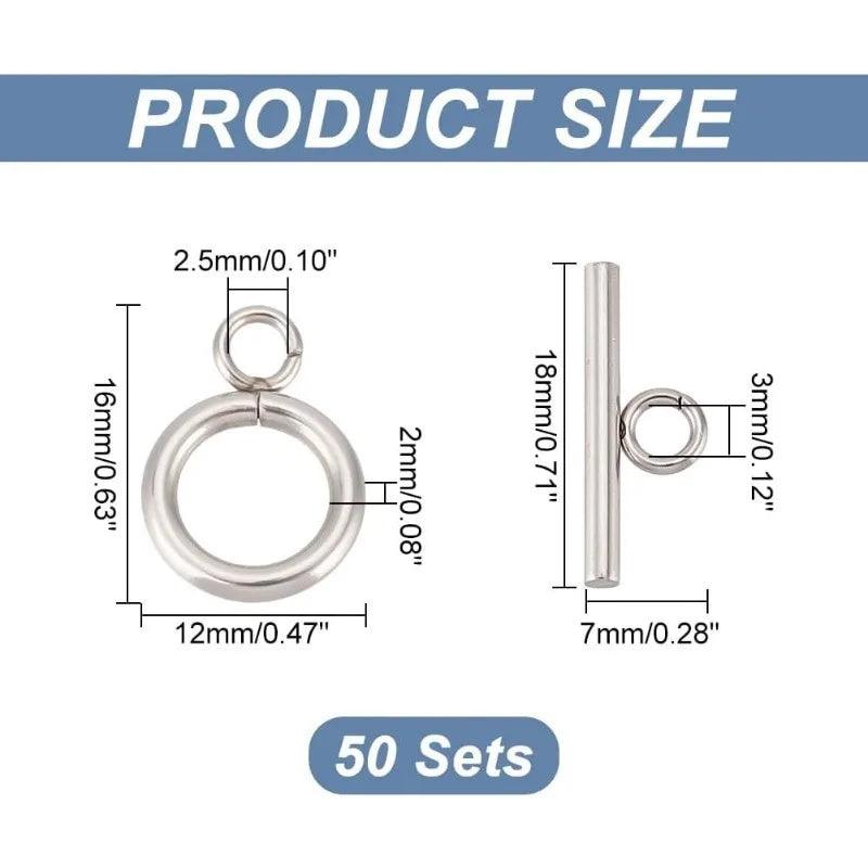 50 Sets 304 Stainless Steel Ring Toggle Clasps IQ Toggle Clasps & Tbar Clasps Metal Material Ring Toggle Connectors for DIY
