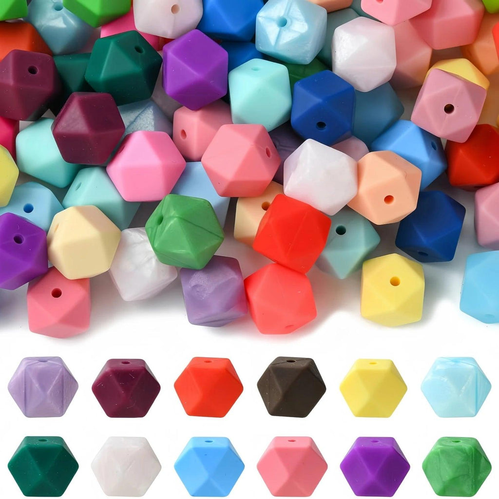 20/30pcs 14mm DIY colorfulful silicone hexagonal beads hexagonal beads polygonal beads multi-sided silicone beads non-fading can be used for DIY pen necklace bracelet key chain mobile phone chain environmentally friendly sili