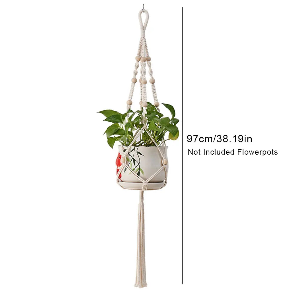 Gardening Green Plant Hanging Basket Cotton Rope Hanger Flower Pot Handmade Macrame Pots Pocket Wall Boho Courtyard Home Decor