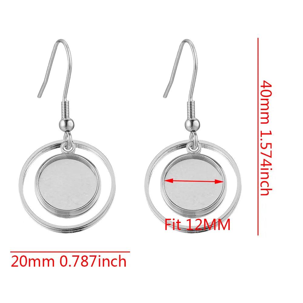 10Pcs Stainless Steel Blanks Hooks Earring Bezel Base Flat Round Ear Wire Pendant Trays Setting for Jewelry Making DIY Craft