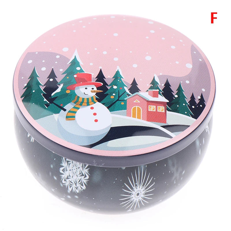 Christmas Tinplate Round Candy Tin Can Metal Candle Jars With Lid Candle Container Empty Box Cookie Candy Tea Storage Gift Case