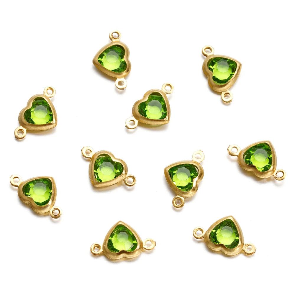 10pcs Stainless Steel Double Holes Heart With Crystal Rhinestones Bracelet Connectors for Necklace Pendants DIY Jewelry Making