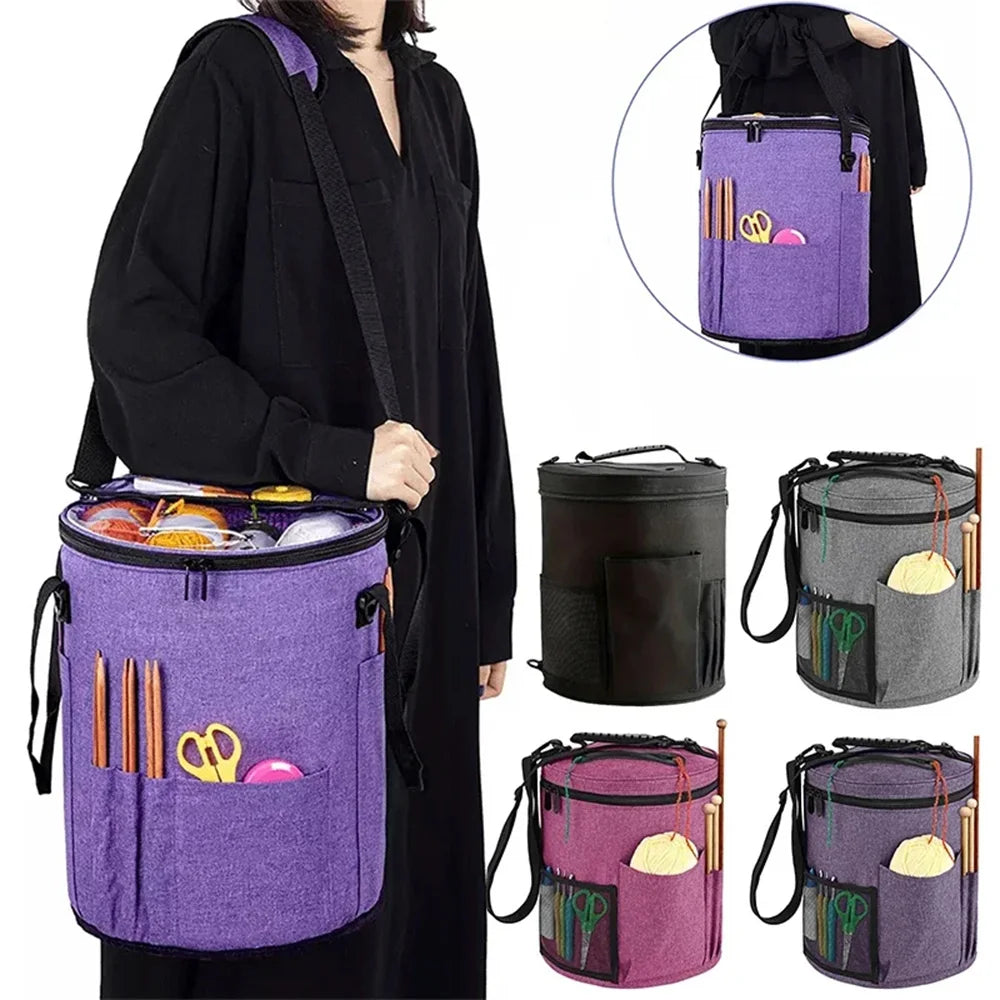 Knitting Tool Storage Bag Yarn Crochet Organizer Tote Bag Large Capacity Portable with Front Pockets for Needles and Hooks
