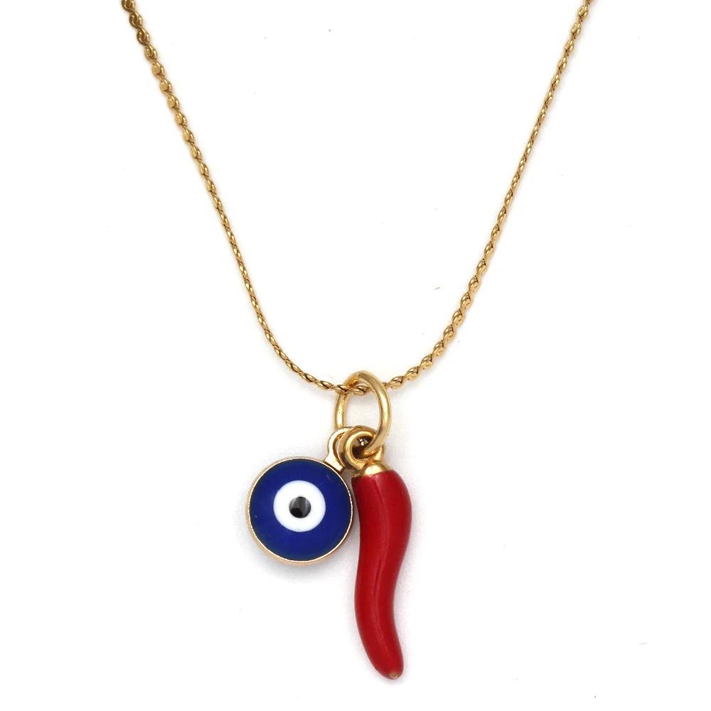 Lucky Eye Drop Oil Blue Turkish Evil Eye Necklace Hand Sun Pepper Cross Pendant Necklace for Women Girls Men Fashion Jewelry
