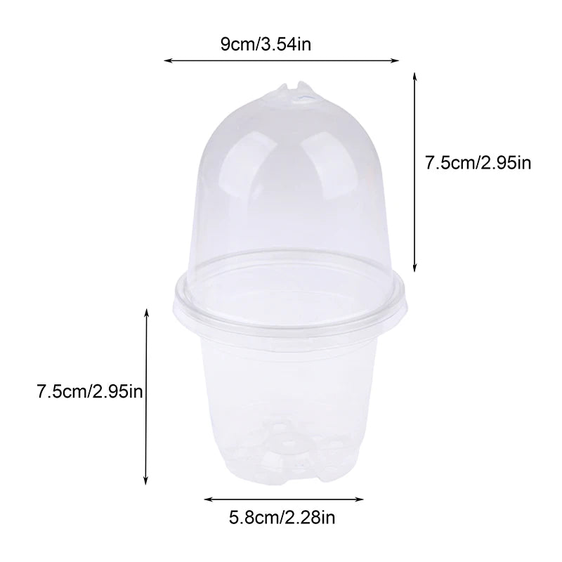 5Pcs Plant Nursery Pot Transparent Pastic Seed Stater Cups with Cover Humidity Dome Tray Transplanting Planter Container