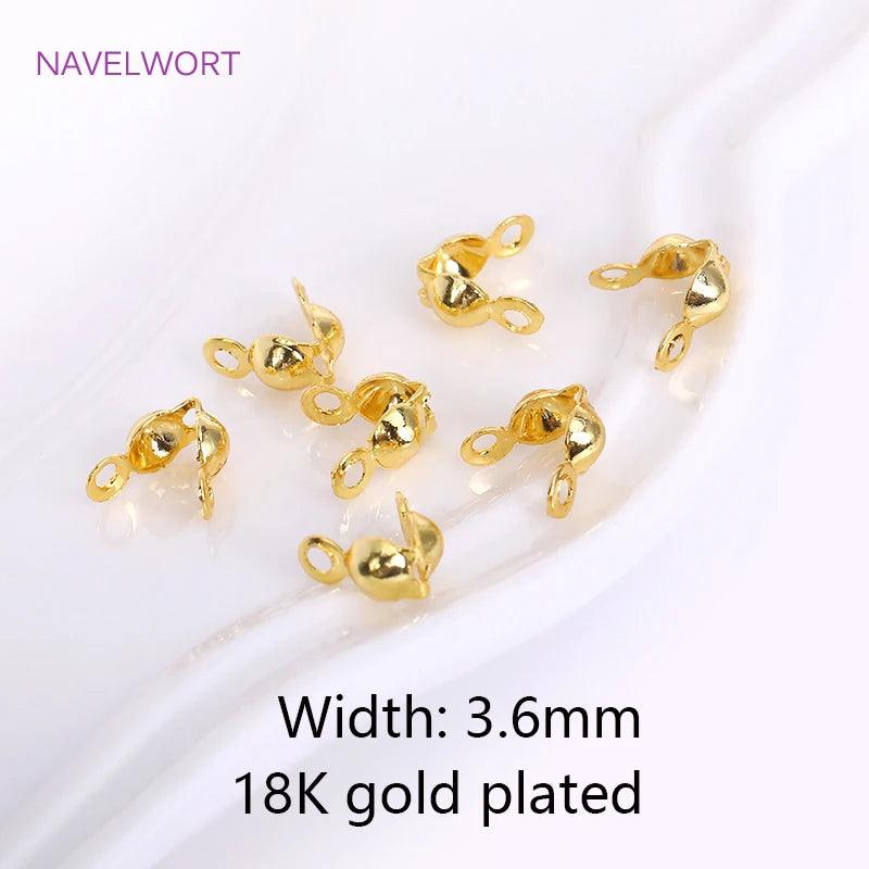18K Gold Plated Brass 3.6mm Double-Cup Bead Tip with Two Rings,Calotte Crimp Beads For Jewelry Making Findings DIY Accessories