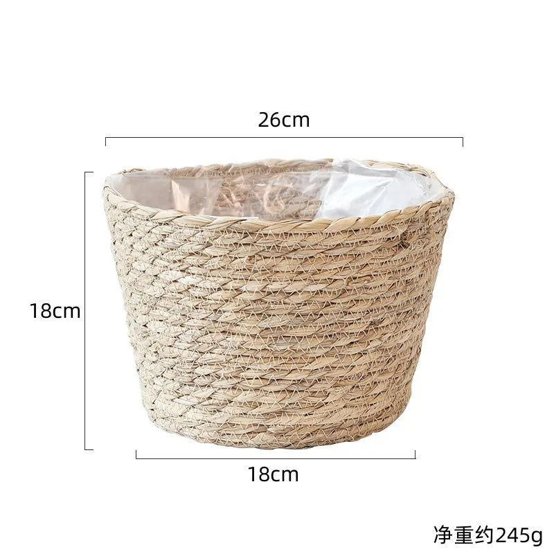 Straw Weaving Flower Plant Pot Wicker Basket Rattan Flowerpot Storage Baskets Garden Flowerpot Grass Woven Planter Basket