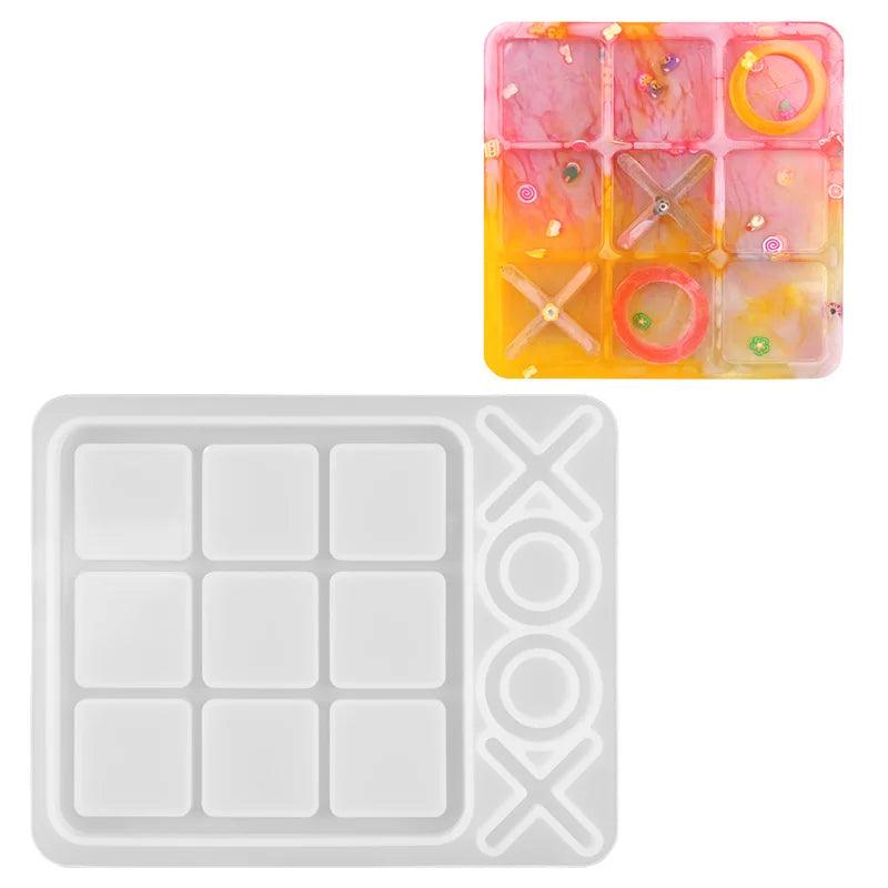 Tic-Tac-Toe Ox Chess Game Silicone Molds Epoxy Resin Mirror Mould for DIY Art Crafts Jewelry Making Clay Resin Casting Handmade
