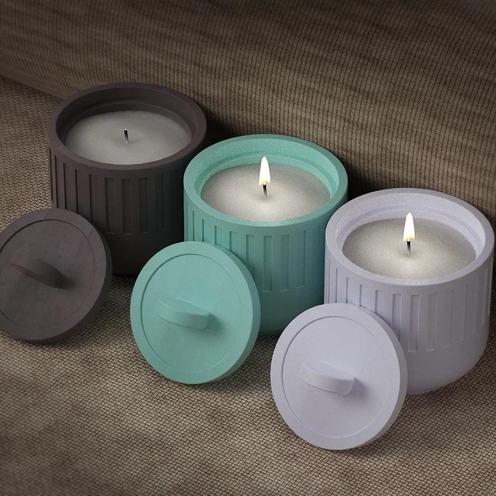 Concrete Candle Cup Silicone Mold DIY Cement Gypsum With Lid Candle Jar Silicone Mold