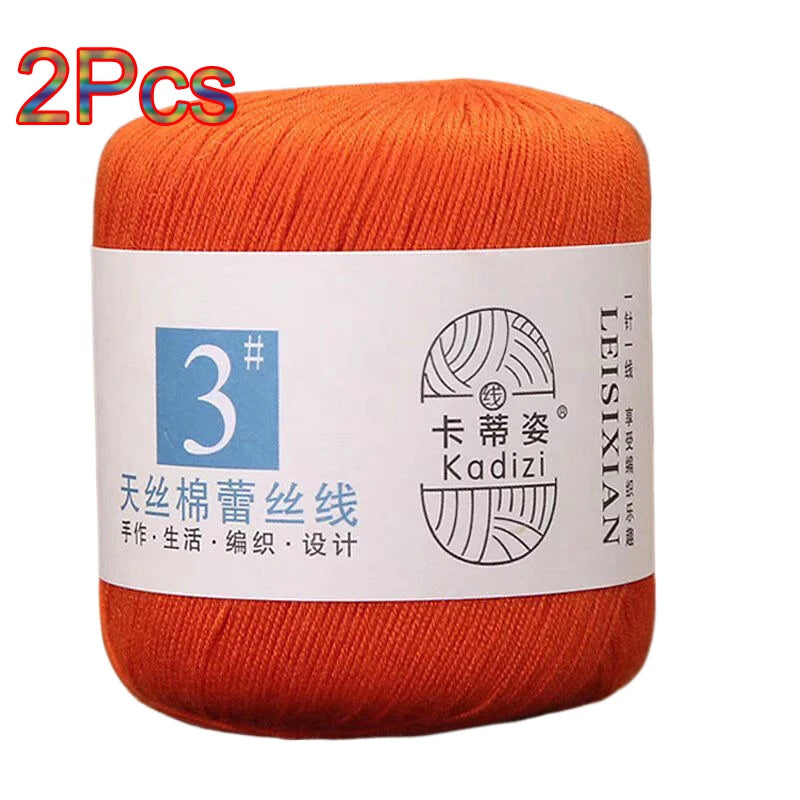 100% Mercerized Cotton Lace Yarn Threads for Crochet and Knitting - 2Pcs Embroidery Craft Set
