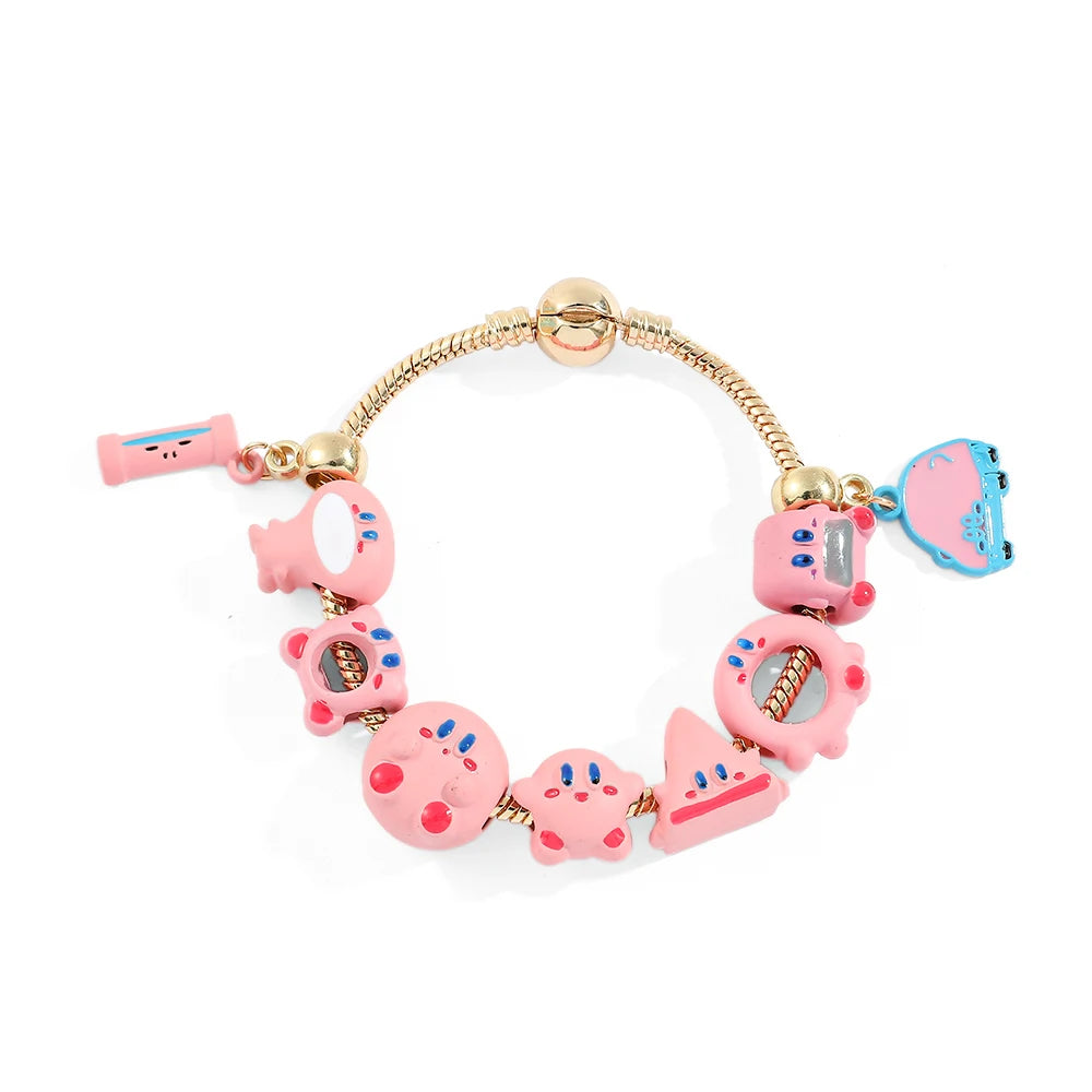 Anime Game Cartoon Kirby Bracelet Kawaii Pink Pendant Snake Chain Bangle Brand Bracelet for Women Diy Making Accessories