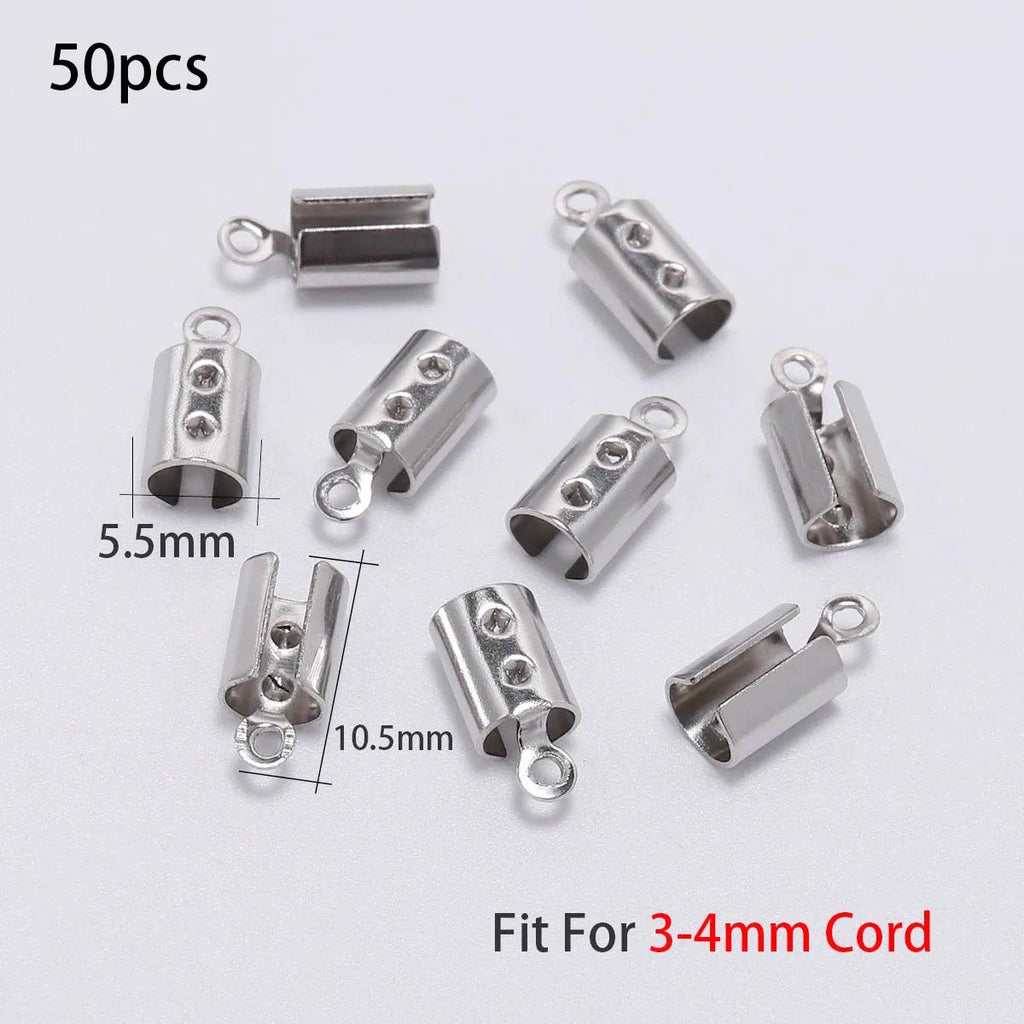 30/50pcs Stainless Steel Gold Rope Cords Crimp End Bead Caps Leather Clip Tip Fold For DIY Bracelet Necklace Jewelry Making