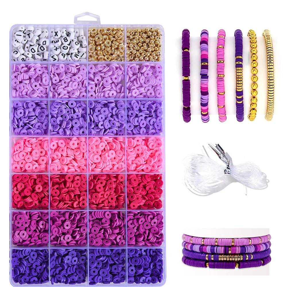 6000 Purple Clay Bead Bracelet Making Kit Friendship Gold Bead Letter Bead Black Stone Bead Polymer Clay Bead Jewelry and Bracel
