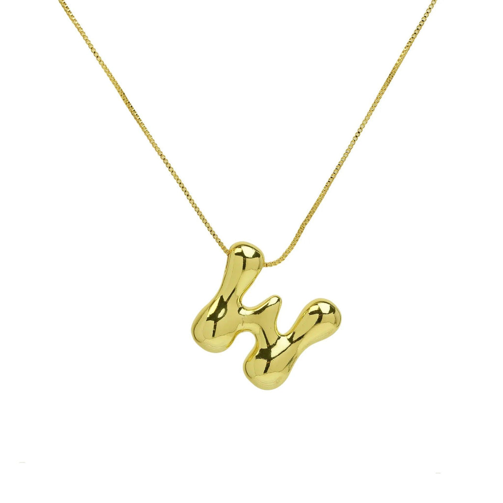 Trendy Gold Plated 18K Chunky Balloon Bubble Initial Letters Pendant Stainless Steel Choker Necklaces for Women Customized Chain